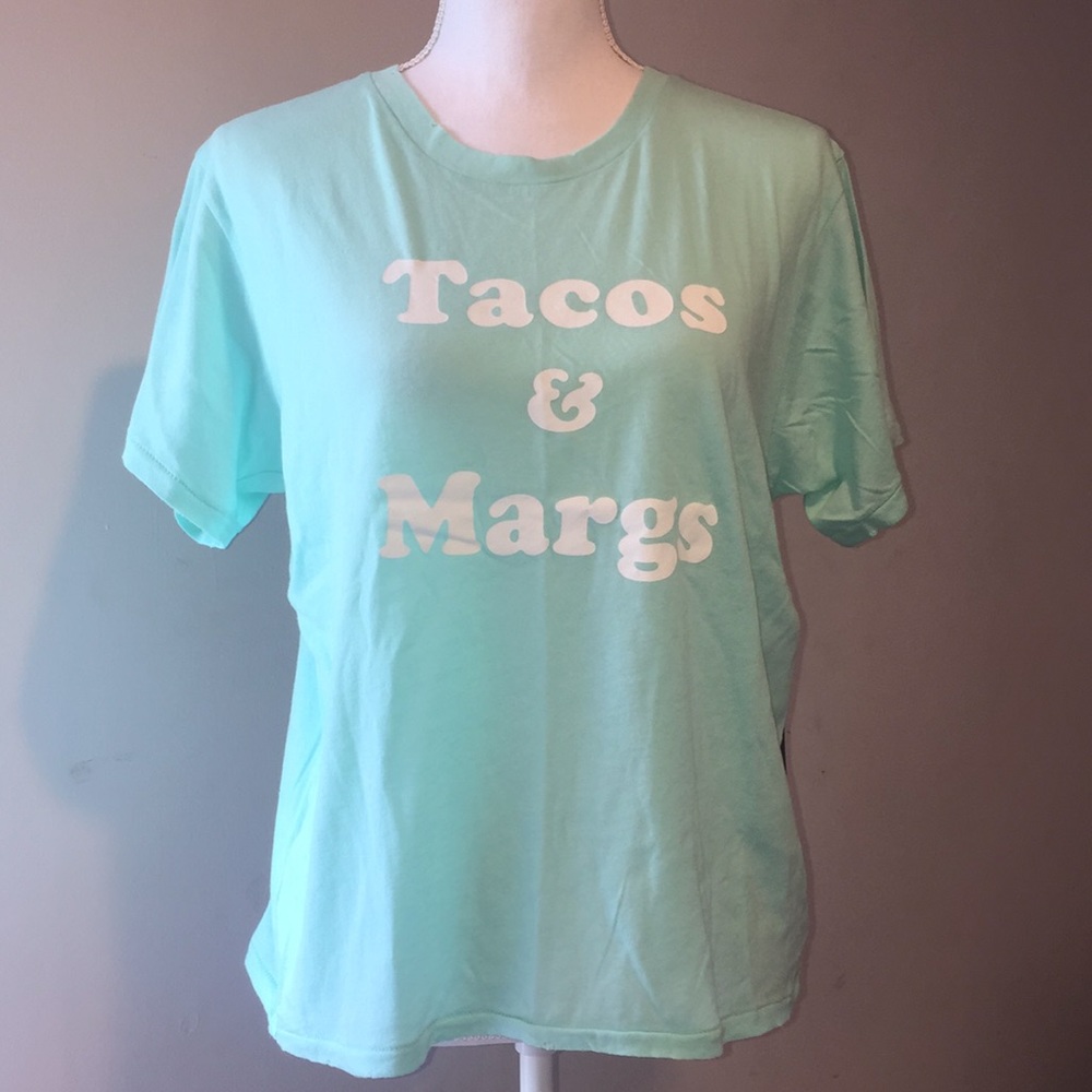 Wildfox Tacos and Margs Distressed Neck T-Shirt L